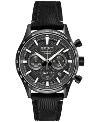 Seiko - Men's Chronograph Essentials Black Nylon Strap Watch 43mm