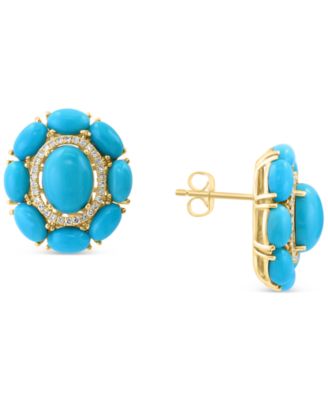 EFFY Collection - Turquoise & Diamond (1/6 ct. t.w.) Cluster Halo Stud Earrings in 14k Gold