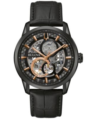 Bulova - Men's Automatic Sutton Black Leather Strap Watch 43mm, A Macy's Exclusive