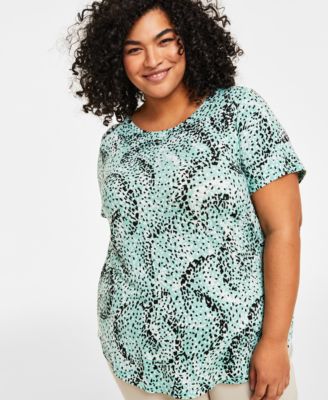 JM Collection - Plus Size Spotted Rain Printed T-Shirt