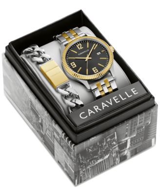 Caravelle - Men's Two-Tone Stainless Steel Bracelet Watch 41mm Gift Set