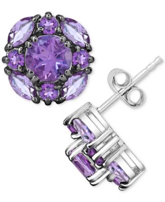 Macy's Brand - Amethyst (1-7/8 ct. t.w.) & Pink Amethyst (1 ct. t.w.) Cluster Stud Earrings in Sterling Silver