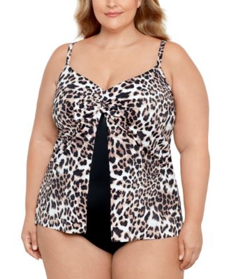 Swim Solutions - Plus Size Knotted Flyaway Fauxkini One-Piece Swimsuit