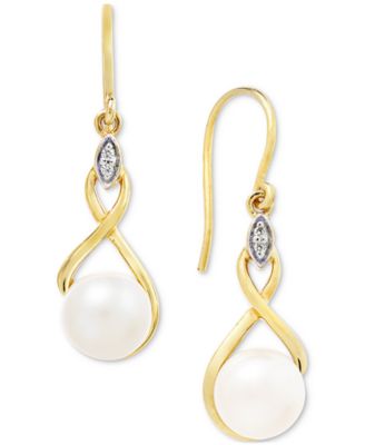 Macy's - Cultured Freshwater Pearl (7mm) & Cubic Zirconia Figure Drop Earrings in 14k Two-Tone Gold-Plated Sterling Silver