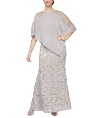 SL Fashions - Women's Sequin Lace Chiffon Caplet Gown