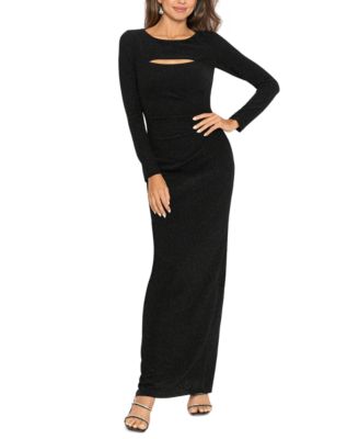 XSCAPE - Women's Long-Sleeve Metallic Cutout Dress