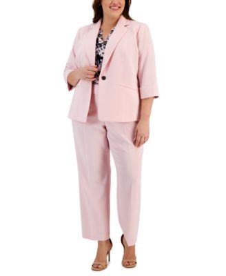 Kasper - Plus Size Notched-Lapel Single-Button Blazer, Stretch Crepe Mid-Rise Ankle Pants, & 3/4 Sleeve Floral Print Top
