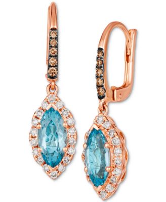 Le Vian - Blue Topaz (2 ct. t.w.) & Diamond (1/2 ct. t.w.) Marquise Halo Drop Earrings in 14k Rose Gold