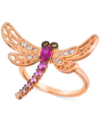 Le Vian - Multi-Gemstone (3/8 ct. t.w.) & Diamond (1/6 ct. t.w.) Dragonfly Ring in 14k Rose Gold