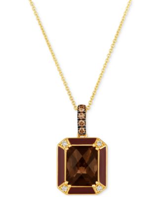 Le Vian - Chocolate Quartz (2-3/4 ct. t.w.), Chocolate Diamonds (1/10 ct. t.w.) & Nude Diamonds (1/20 ct. t.w.) Adjustable Pendant Necklace in 14k Gold, 18" + 2" extender