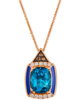 Le Vian - Deep Sea Blue Topaz (2-1/2 ct. t.w.), Nude Diamonds (1/6 ct. t.w.) & Chocolate Diamonds (1/20 ct. t.w.) Adjustable Pendant Necklace in 14k Rose Gold, 18" + 2" extender