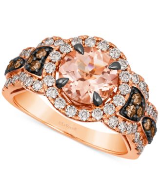Le Vian - Peach Morganite (1-1/2 ct. t.w.) & Diamond (1-1/20 ct. t.w.) Halo Statement Ring in 14k Rose Gold