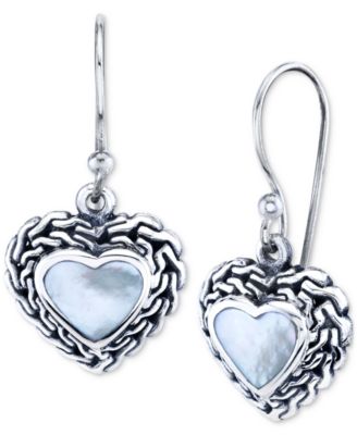 Macy's - White Mother Of Pearl Heart Drop Earrings in Sterling Silver