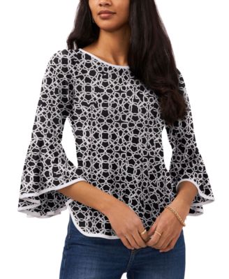 Sam & Jess - Petite Contrast-Trim Bell-Sleeve Top