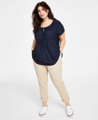 Tommy Hilfiger - Plus Size Knit Short-Sleeved Pintucked Top & TH Flex Hampton Chino Pants