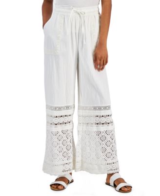 Style & Co - Women's Cotton Crochet Wide-Leg Pull-On Pants