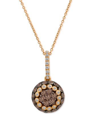 Le Vian - Chocolate Diamond (3/4 ct. t.w.) & Vanilla Diamond (1/10 ct. t.w.) Oval Halo 18" Pendant Necklace in 14k Rose Gold