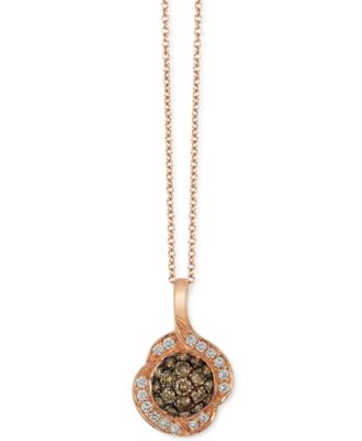 Le Vian - Chocolate Diamond (1/4 ct. t.w.) & Vanilla Diamond (1/10 ct. t.w.) Halo Cluster 18" Pendant Necklace in 14k Rose Gold