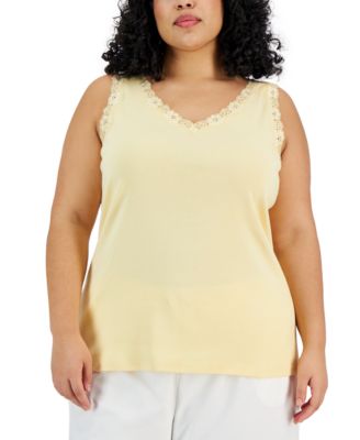 Karen Scott - Plus Size Cotton Lace-Trim Top