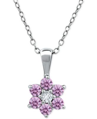 Giani Bernini - Pink & White Cubic Zirconia Flower Necklace in Sterling Silver, 16" + 2" extender
