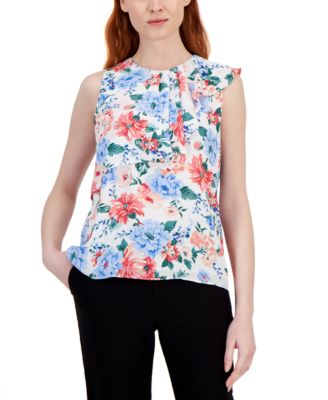 T Tahari - Women's Printed Crewneck Sleeveless A-Line Top