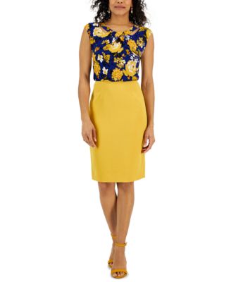 Kasper - Women's Floral Print Twist Neck Top & Crepe Slim Skirt