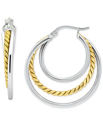 Giani Bernini - Triple Small Hoop Earrings in Sterling Silver & 18k Gold-Plate, 1"
