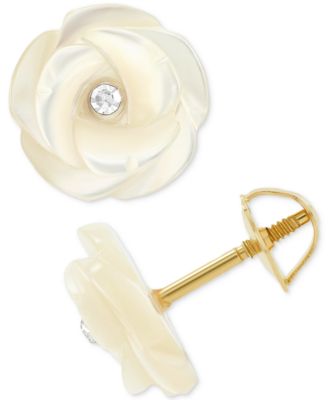 Macy's Brand - Children's Mother of Pearl & Crystal Flower Stud Earrings in 14k Gold
