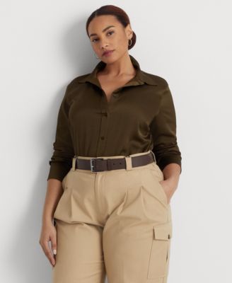 Lauren Ralph Lauren - Plus Size Satin Charmeuse Buttoned Top