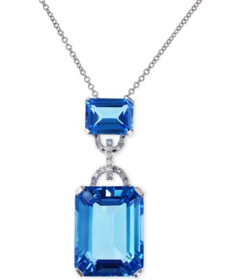 EFFY Collection - Blue Topaz (16-3/4 ct. t.w.) and Diamond Accent Pendant Necklace in 14k White Gold