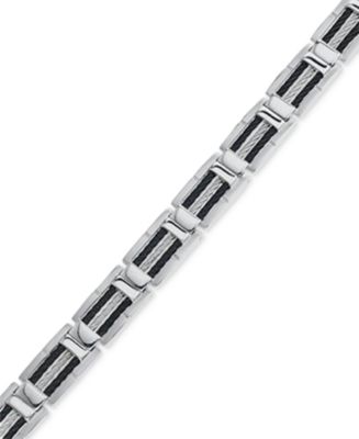 Macy's Brand - Men's Black and Grey Cable Bracelet in Stainless Steel