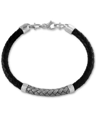 EFFY Collection - Men's Woven Bracelet in Leather and Stainless Steel