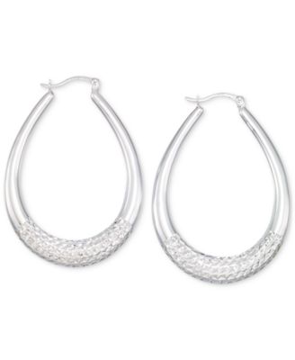 Macy's Brand - Large Patterned Teardrop Shape Hoop Earrings in 14k White Gold Over Sterling Silver