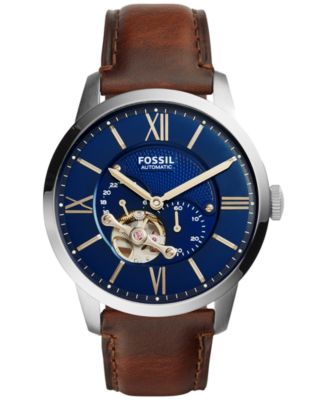 Fossil - Men's Automatic Chronograph Townsman Brown Leather Strap Watch 44mm ME3110
