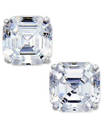 Arabella - Cubic Zirconia Asscher Stud Earrings in 14k White Gold