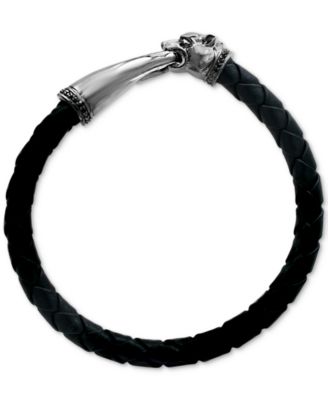 EFFY Collection - Men's Leather Panther Bracelet in Sterling Silver