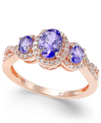 Macy's Brand - Emerald (1 ct. t.w.) & Diamond (1/4 ct. t.w.) 3-Stone Ring in 14k Gold (Also in Sapphire, Ruby & Tanzanite)