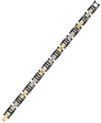Macy's Brand - Men's Diamond Link Bracelet (3/8 ct. t.w.) in Stainless Steel with Black and Gold Ion-Plating