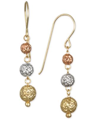 Macy's Brand - Tri-Color Textured Ball Triple Drop Earrings in 10k Yellow, White and Rose Gold