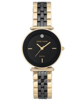 Anne Klein - Women's Diamond-Accent Gold-Tone & Black Ceramic Bracelet Watch 30mm