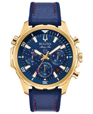 Bulova - Men's Chronograph Marine Star Blue Leather & Silicone Strap Watch 43mm