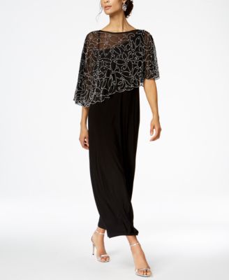 MSK - Women's Boat-Neck Embellished-Cape Jersey-Knit Gown