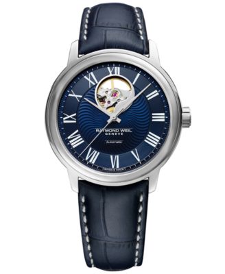 Raymond Weil - Men's Swiss Automatic Maestro Blue Leather Strap Watch 39.5mm