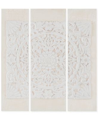 JLA Home - Wooden Mandala White 3-Pc. Printed Canvas Wall Art Set