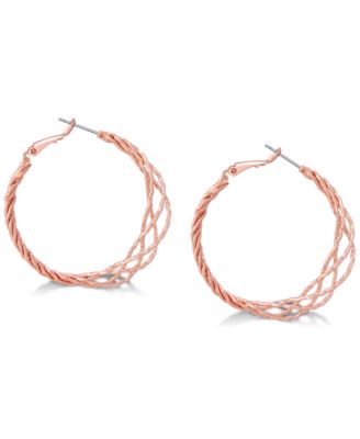 GUESS - Rose Gold-Tone Twisted Lattice Hoop Earrings