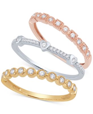 Macy's Brand - 3-Pc. Set Diamond Stacking Rings (3/8 ct. t.w.) in 14k Gold, White Gold & Rose Gold