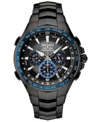 Seiko - Men's Radio Sync Solar Chronograph Coutura Black Stainless Steel Bracelet Watch 44.5mm