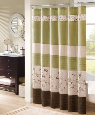 Madison Park - Serene 72" x 72" Faux Silk Embroidered Floral Shower Curtain