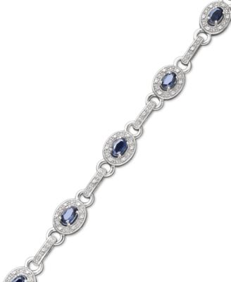 Macy's Brand - Sterling Silver Bracelet, Sapphire (2-5/8 ct. t.w.) and Diamond (1/4 ct. t.w.) Oval Link Bracelet