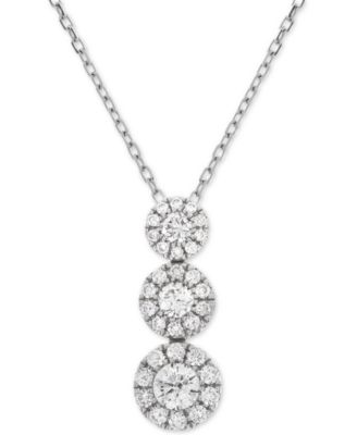 Macy's Brand - Diamond Triple Cluster Adjustable Pendant Necklace (1/2 ct. t.w.) in 14k White Gold